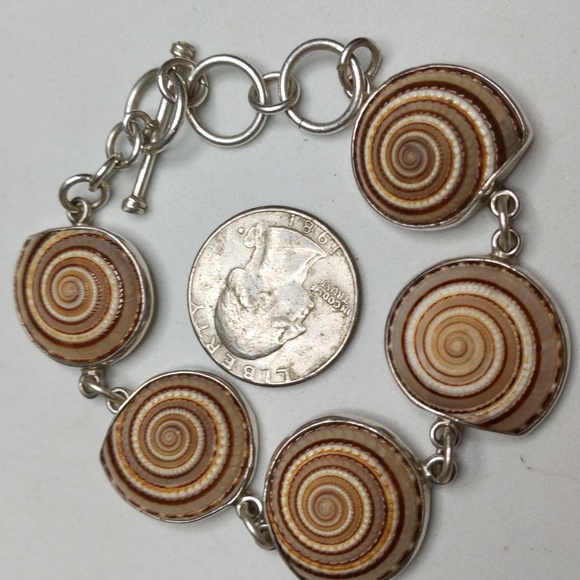 Bracelet toggle clasp adjustable seashell sterling silver 925 vintage adjustable - Picture 3 of 6